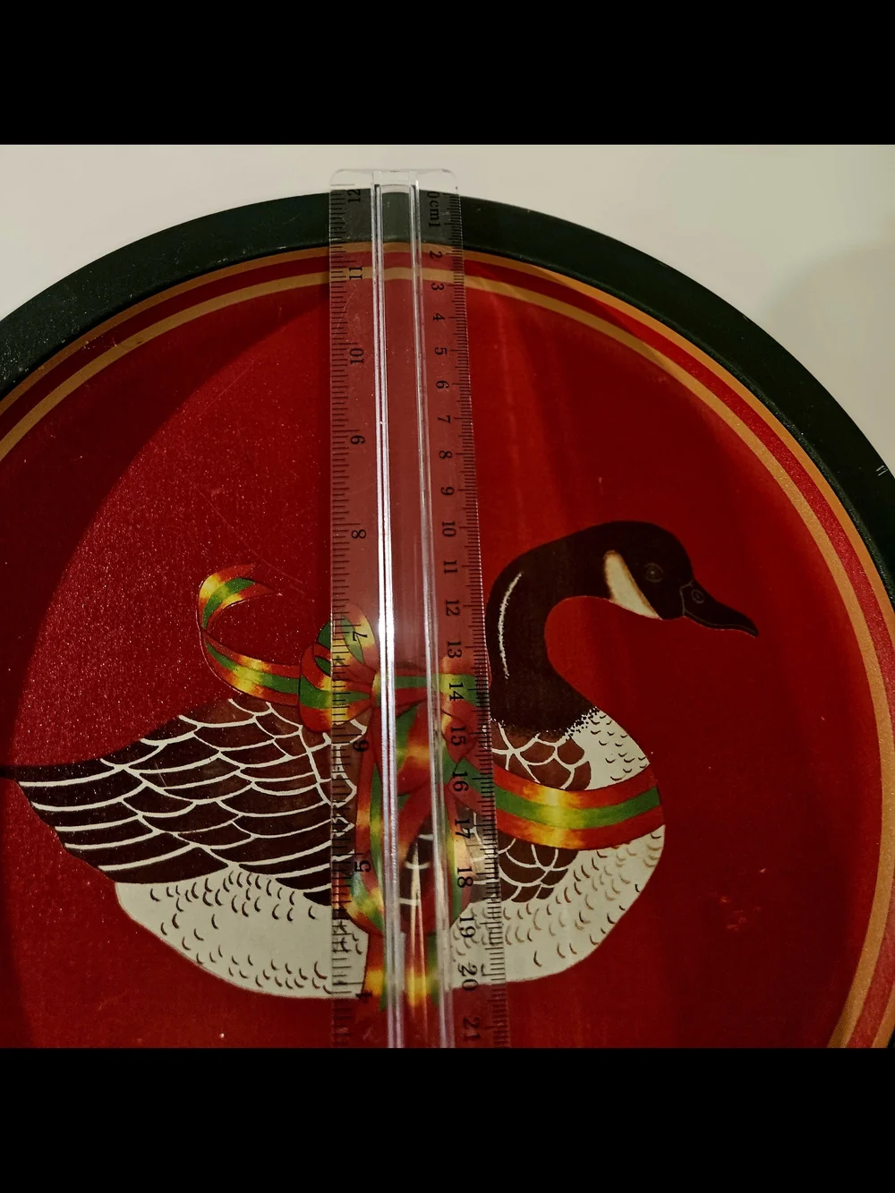 Vintage 1988 Wang’s Int’l Christmas Goose Metal Tray 12” Taiwan Holiday Decor